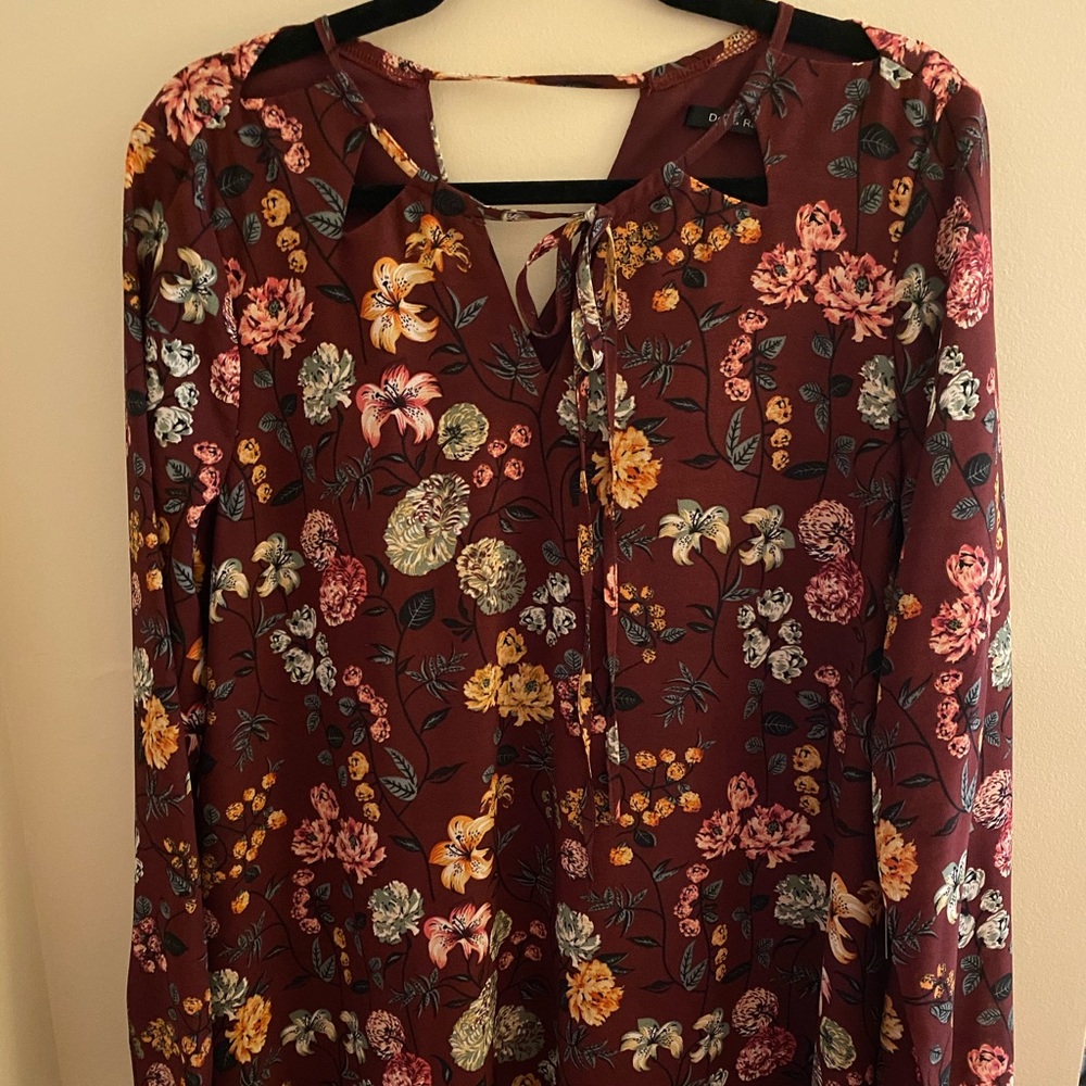 Maroon Long Sleeve Floral Dress